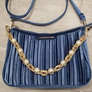 💕LANCASTER PARIS💕 Pleated Velvet Crossbody Bag ~ Blue NWT